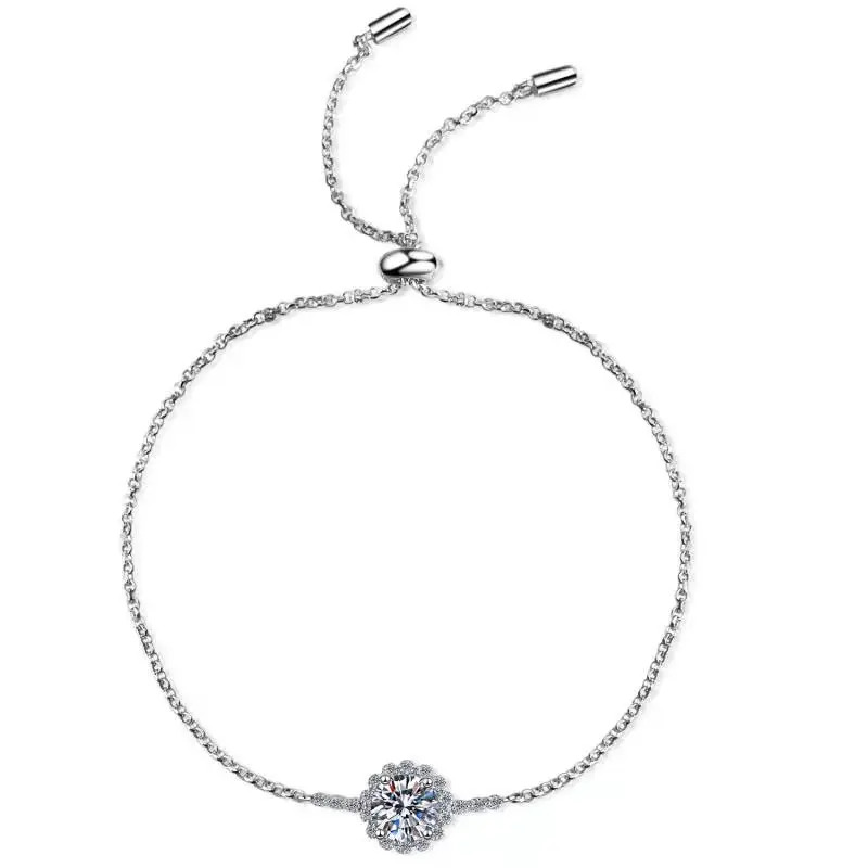Yanleyu 100% Real Moissanite 1CT Clarity VVS1 Diamond Bracelet High Quality 925 Sterling Silver Adjustable Women's Bracelet Gift
