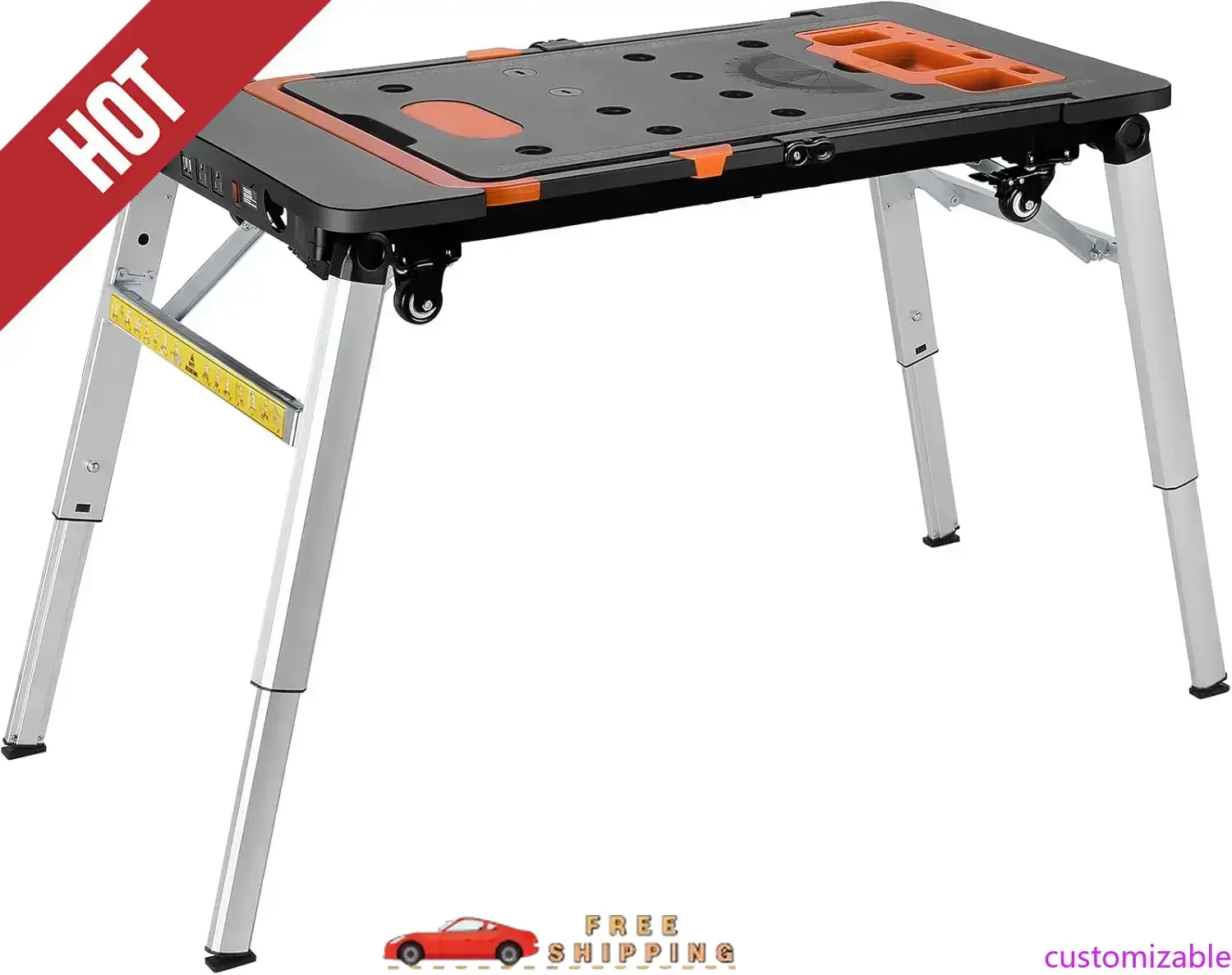 Mesa de trabajo plegable multifuncional personalizable, bancos de trabajo 7 en 1 para garaje, como banco de trabajo portátil, caballo de sierra, andamio, Plat