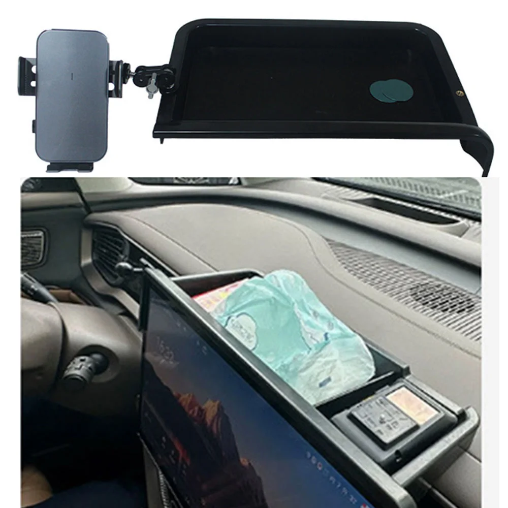 

Для Hyundai Ioniq 5 2022 2023 2024 2025 автомобильный ящик для хранения с креплением для телефона, двойные держатели для телефона, многофункциональный ящик для хранения