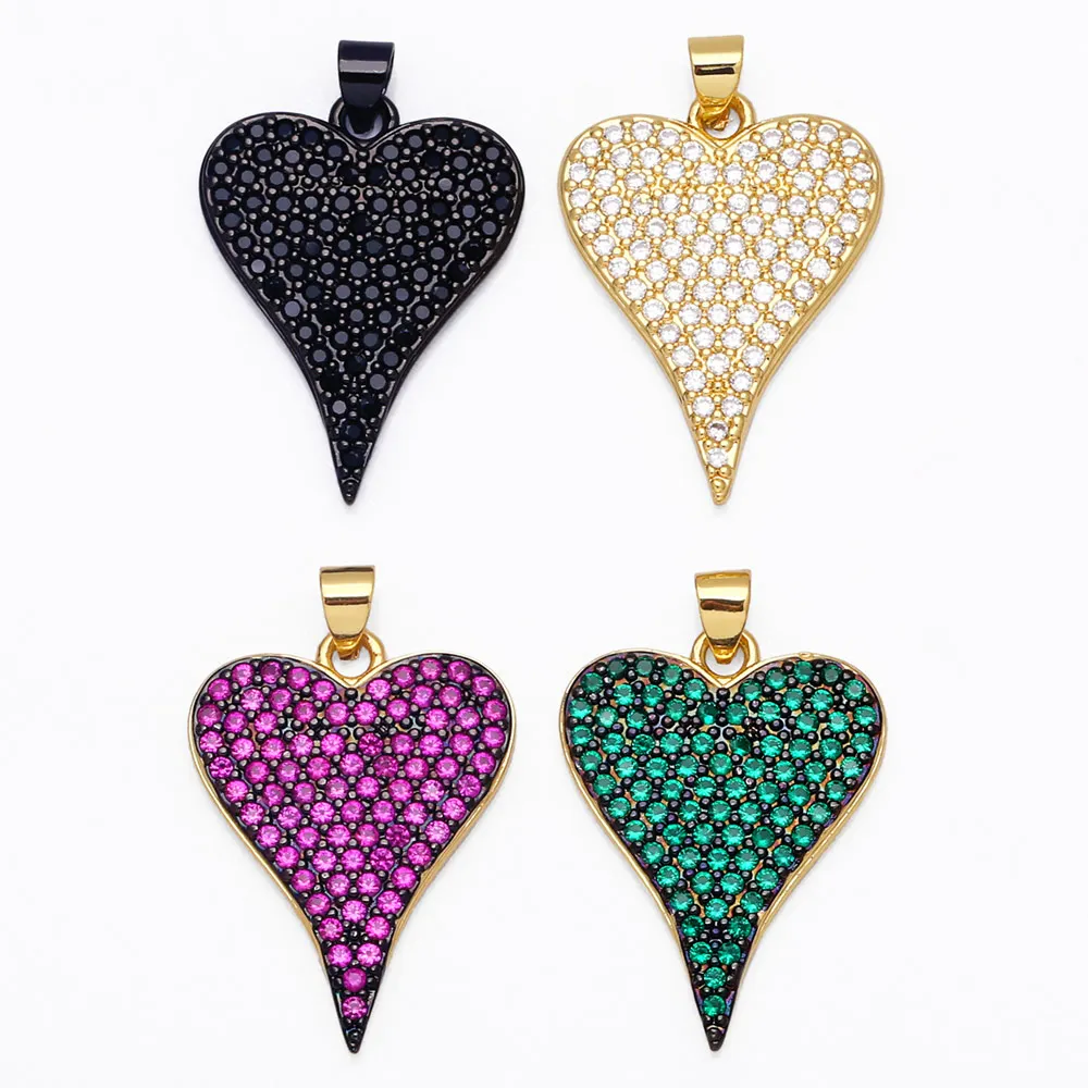 OCESRIO Large Enamel Heart Pendant for Necklace Cubic Zirconia  Copper Gold Plated Accessories for Jewelry Making pdta692