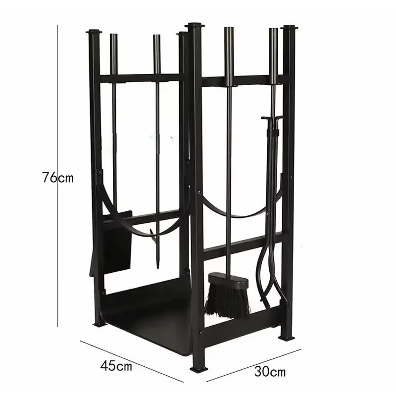 European Simple Wrought Iron Floor Standing Firewood Rack Household Log Storage Shelf With Tool Holder Shovel Brush Log Tongs