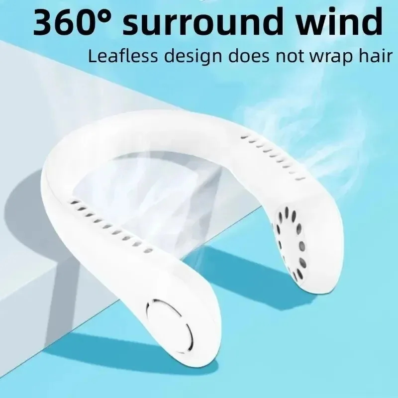 New Mini Neck Mounted Fan Portable Bladeless Neck Rechargeable Air Cooler 3 Speed Mini Summer Sports Fan Outdoor USB Charging