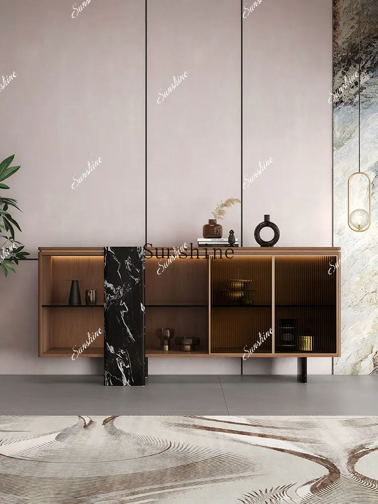 

Italian minimalist black walnut light luxury high-end porch cabinet FT