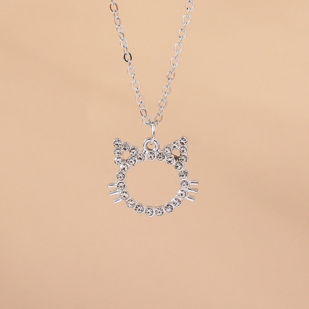 Aihua Y2K Silver Color Crystal Flower Cat Bear Butterfly Bowknot Necklace for Women Girls Delicate Necklace Jewelry Gifts view 4