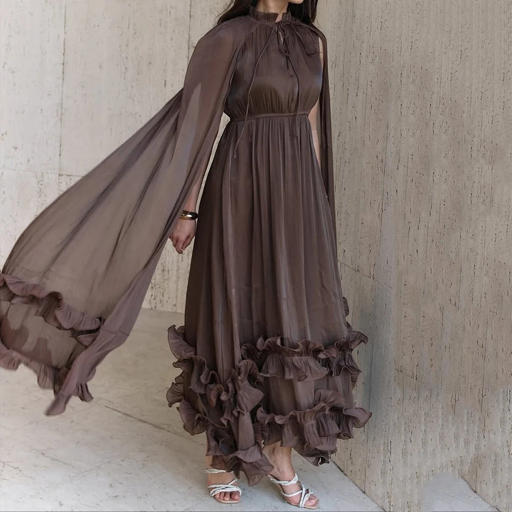 

Вечерние платья трапециевидной формы по индивидуальному заказу, длиной до щиколотки, с высоким воротником, без рукавов, платье для выпускного вечера, модное простое платье с рюшами и драпировкой, фартуевое платье