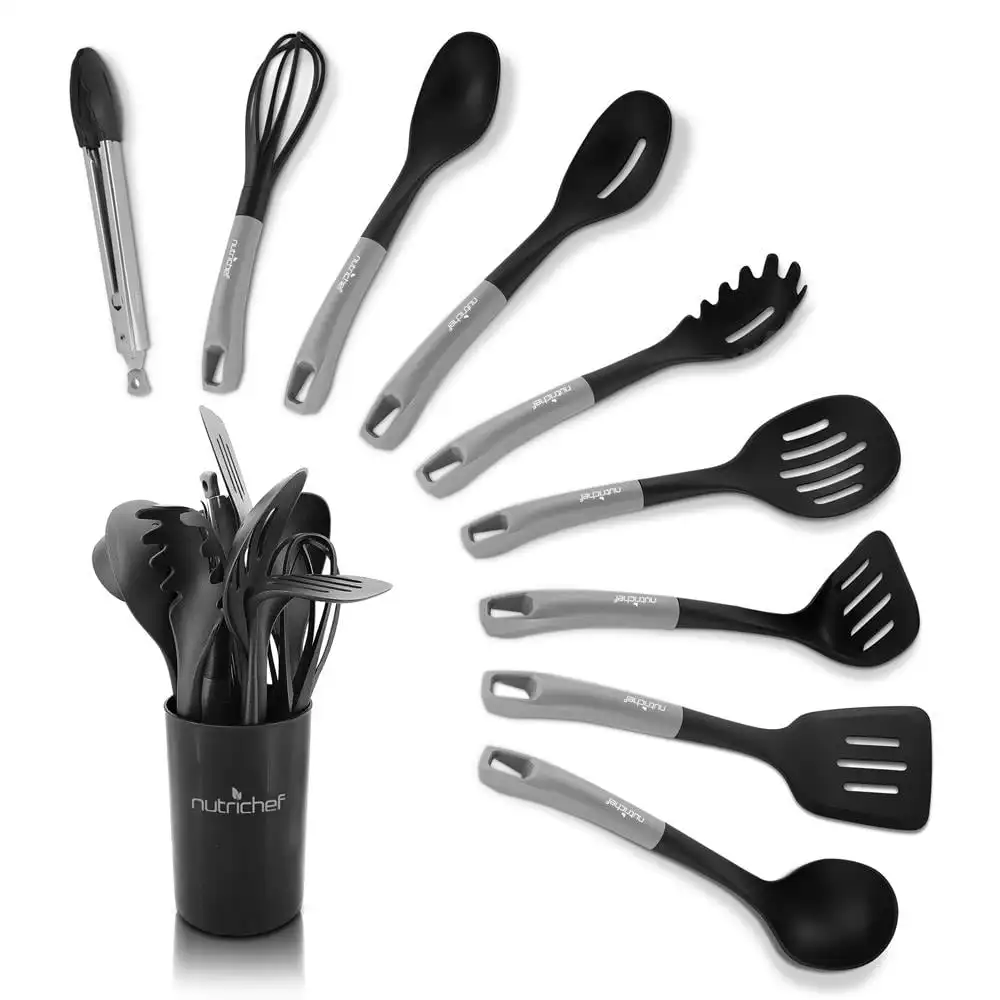 Nutrichef 10 Stück. Silikon hitze beständige Antihaft-Küchen utensilien Set-(Silber & Schwarz)