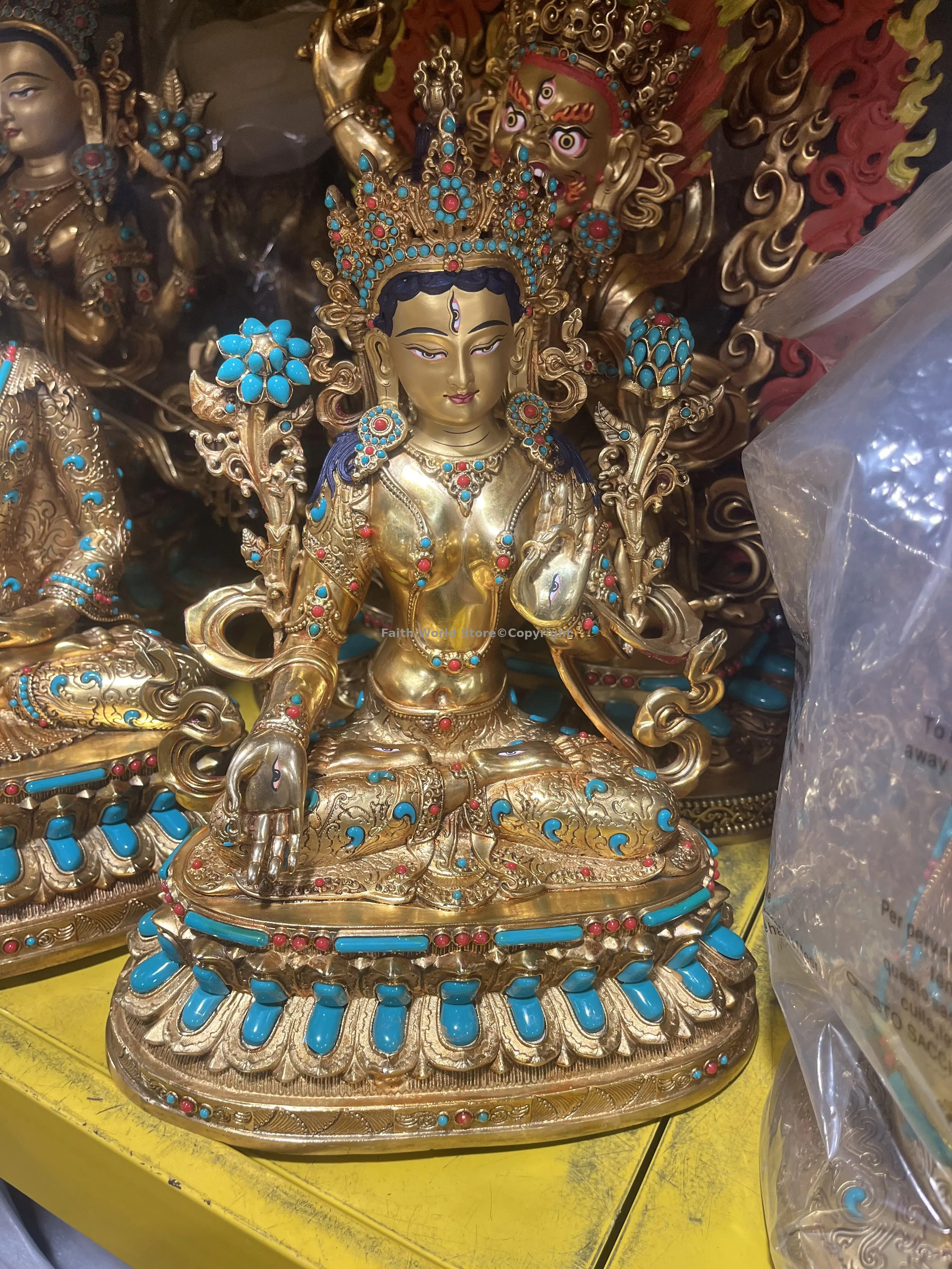 8" large royal TOP quality turquoise Tara Bodhisattva figure Holy Salvation Buddha Mother statue Altar worship Buddhist