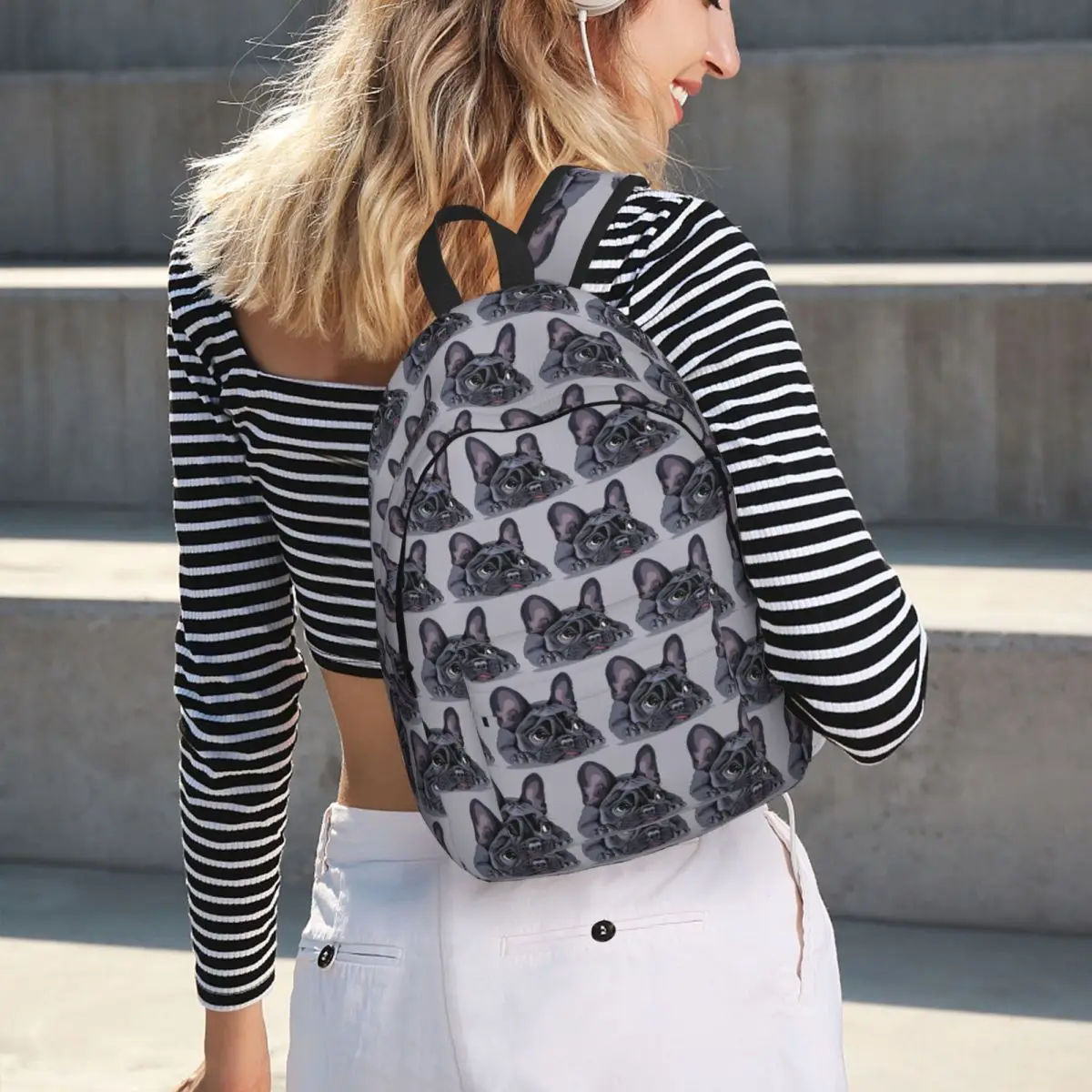 French Bulldog Art Print Student Backpack School Bag Hiking Travel Daypack for Boys Girls Bookbag Shoulder Bags