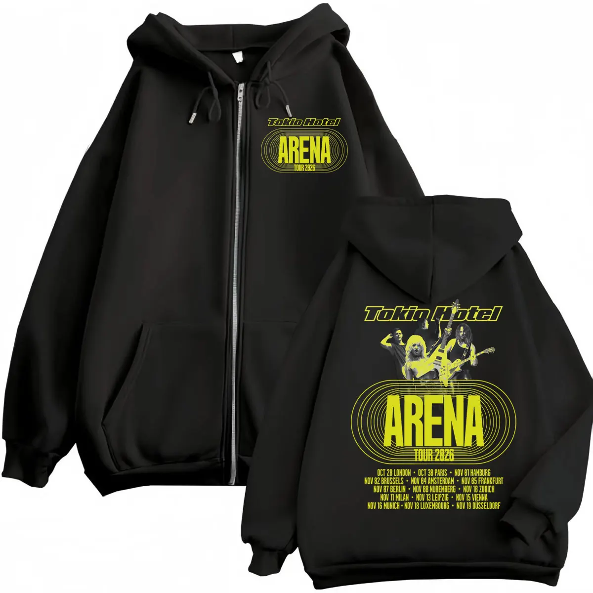 Tokio Hotel Arena Tour 2026 Zipper Hoodies Men Women Fashion Rock Zip Up Pullovers High Quality Fleece Long Sleeve Sweatshirts