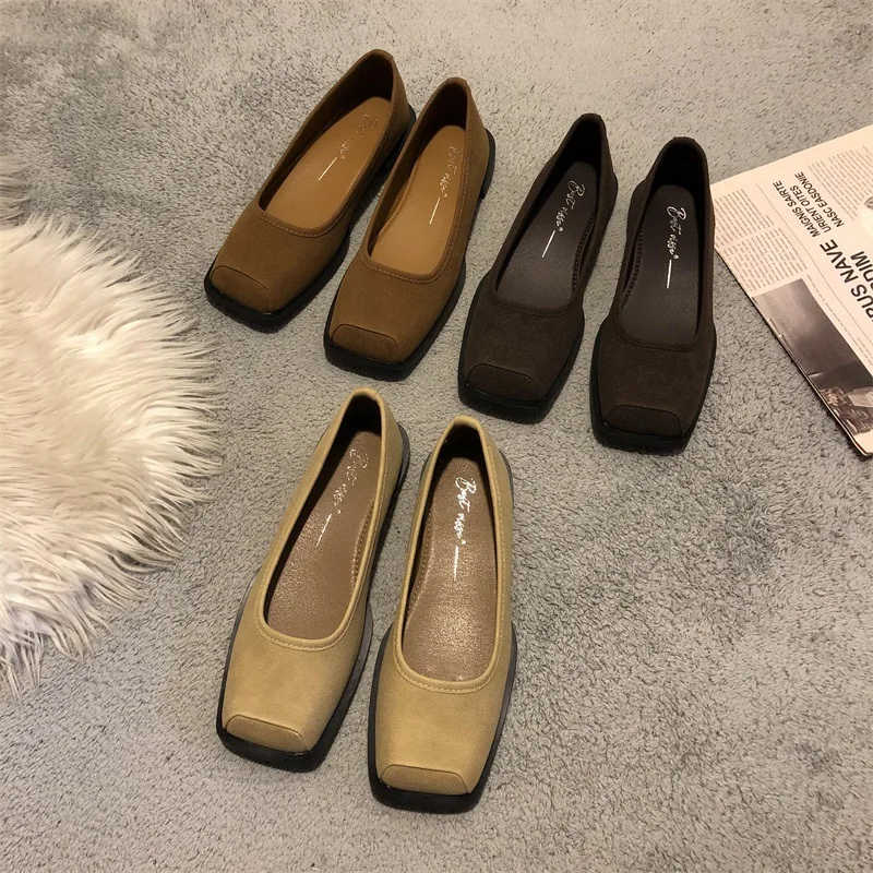 New Square Toe Mary Jane Flats Shoes Women Shallow Slip On Grandma Shoe Spring Eelgant Ballet Shoes Ladies Casual Mujer