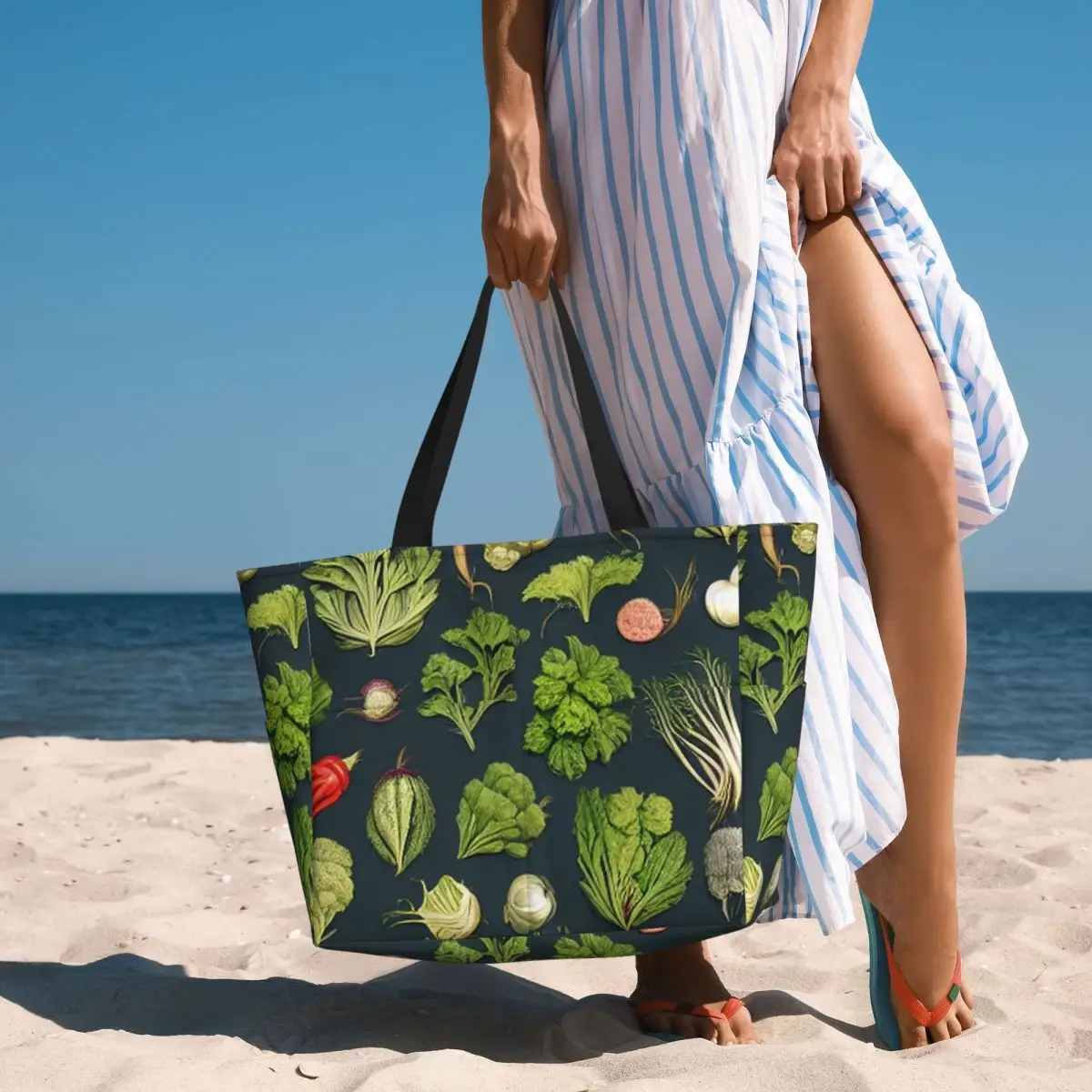 

Vintage Vegetables Pattern Beach Tote Bag Sport Gym Yoga Duffle Large Tote Bag Women Travel Bag Fitness bag