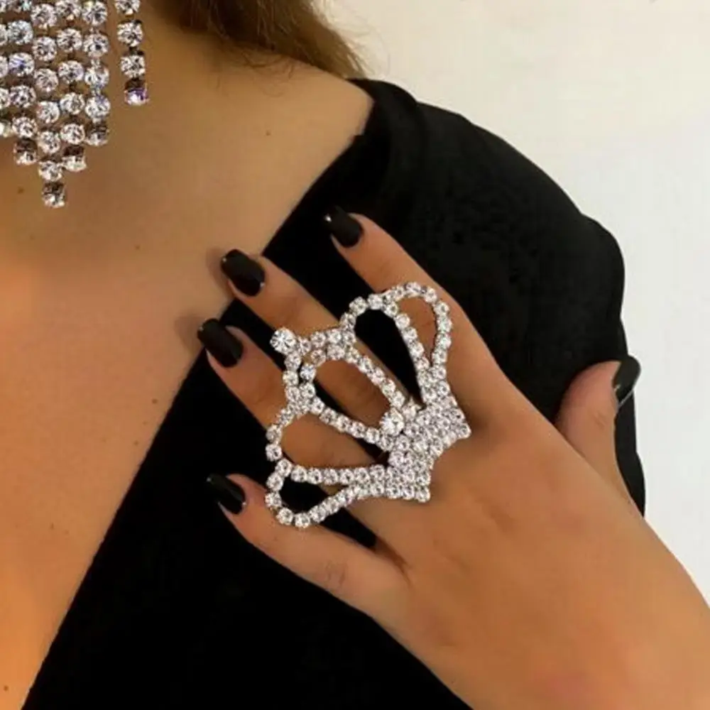 

Fashionable Adjustable Crown Ring Luxury Vintage Diamond Finger Ring Stylish Accessory Alloy Material Jewelry