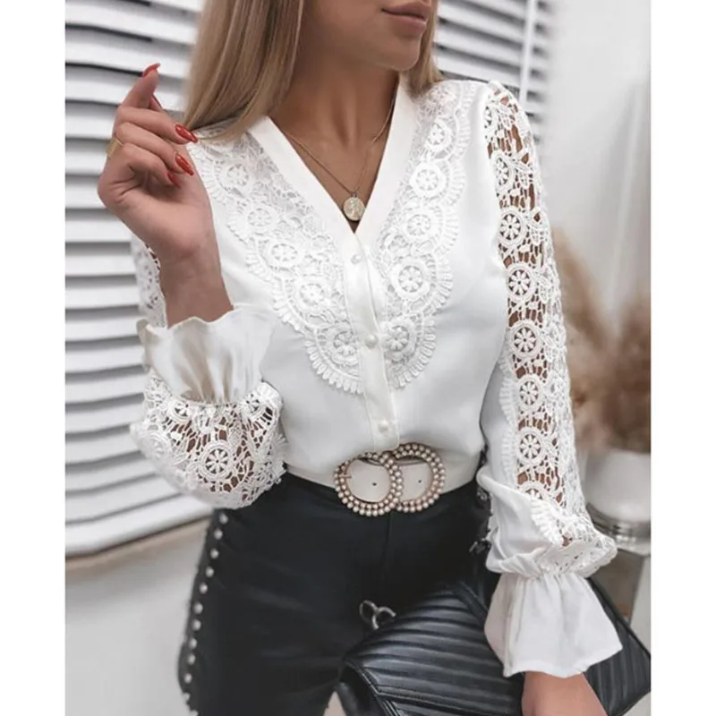

New Solid Color Lace V-neck Cardigan for Women's Shirt
