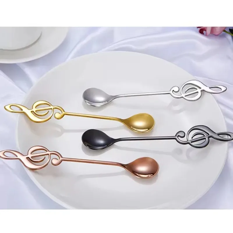 8Pcs Musical Note Shaped Stainless Steel Spoon Long Handle Golden Stirring Spoon for Coffee Dessert Bird's Nest Bar Kitchen view 2