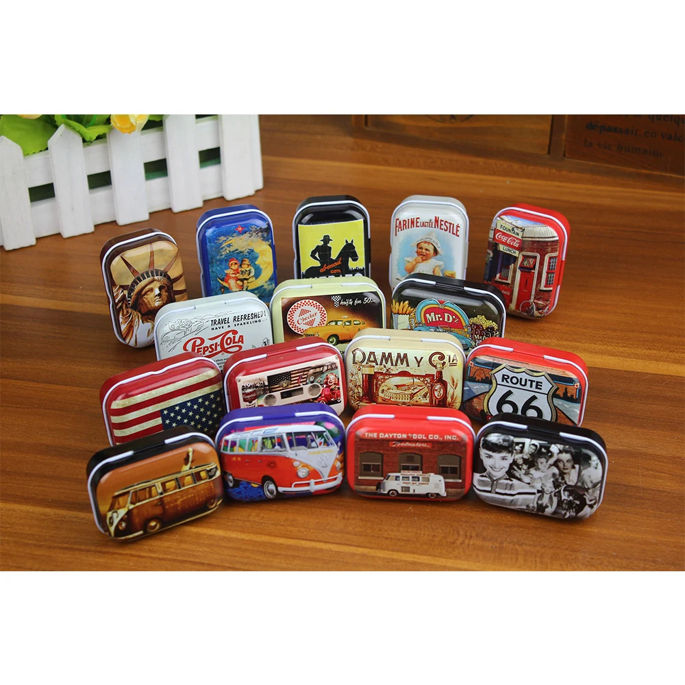 32PCS/Set Portable American Mini Travel Tin Can Vintage Metal Can Storage Box Candy Chocolate Biscuit Packaging Wedding Gift