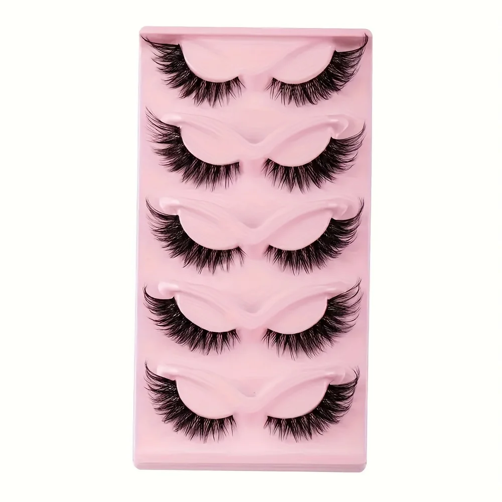 5 Pairs Cat Eye False Eyelashes - Hypoallergenic, Natural Long Manga Lashes With Winged Ends For Extended Eye Look