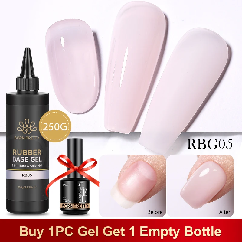 

BORN PRETTY Big Volume Pink Rubber Base Gel Polish 250g 2 In 1 Milky White Soak Off UV Strengthen Nails Buliding Extension Gel