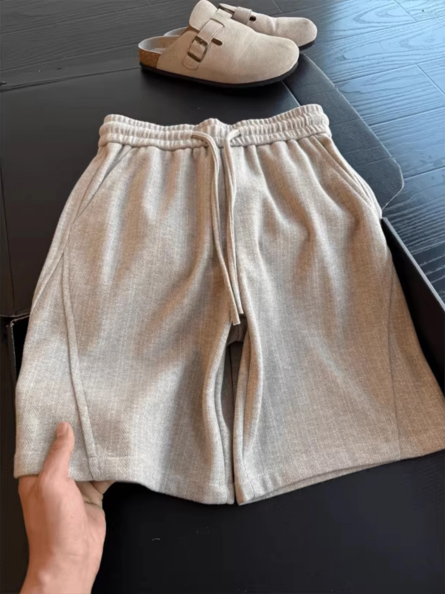 Khaki Casual Knitted Shorts Men's Loose Lazy Style Summer Sport Five-Point Pants Elastic Waist Cleanfit Fashionable Shorts