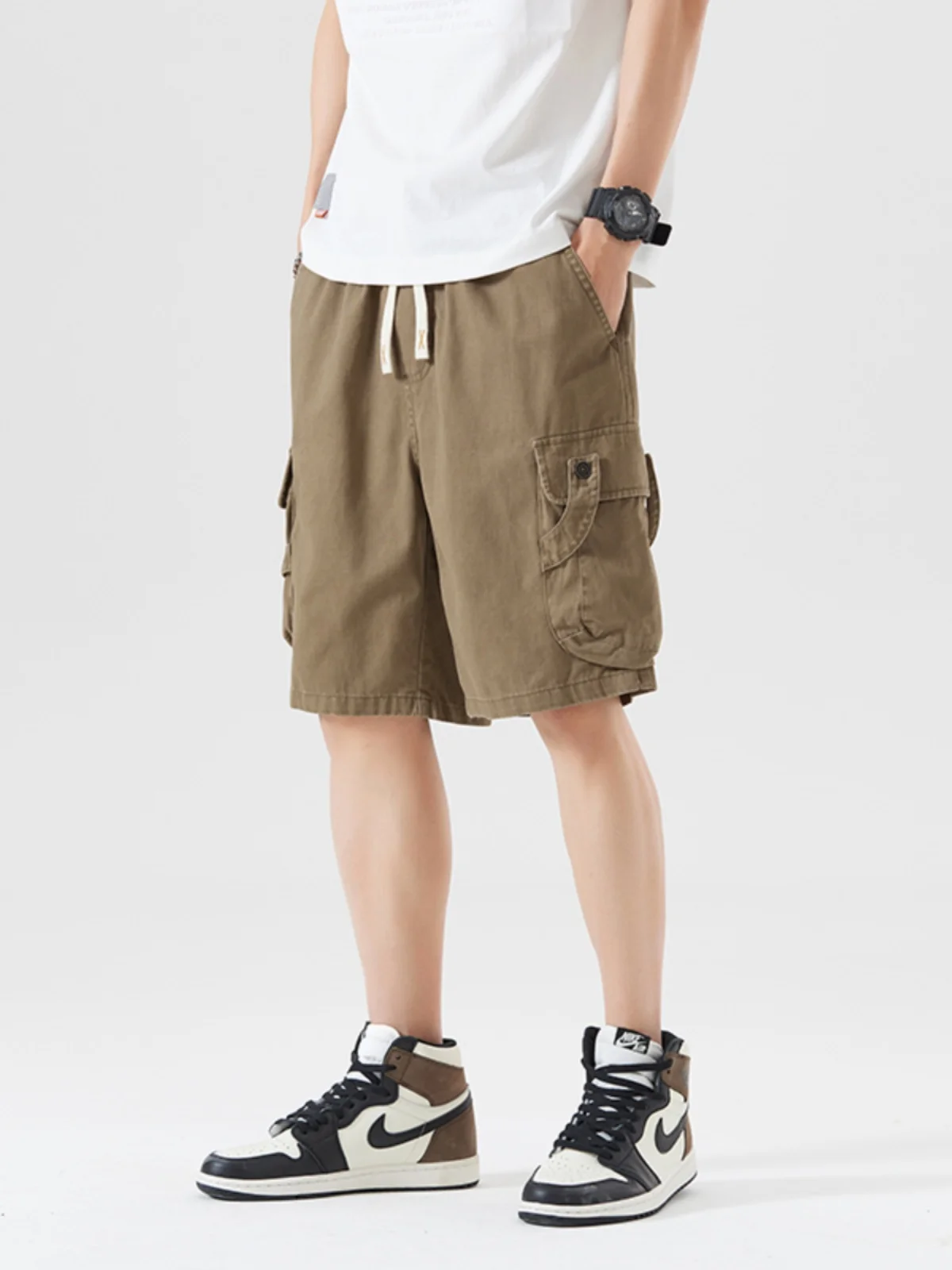 

TSKC Весна Лето Новая американская рабочая одежда в стиле ретро, однотонная универсальная повседневная одежда больших размеров, свободная одежда пять четвертей