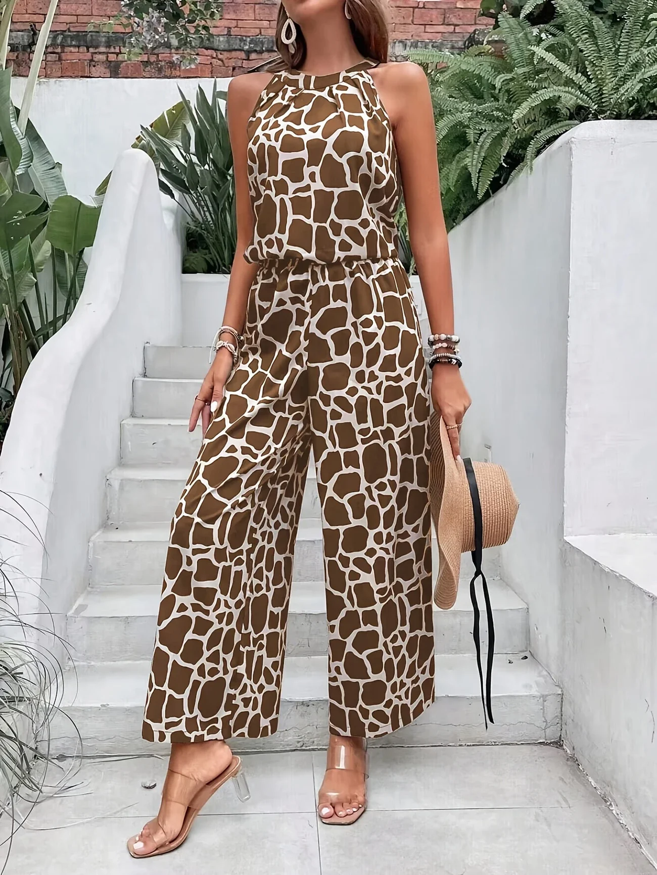 

Плюс размер 1XL-5XL, модный женский элегантный комплект из двух предметов с принтом, жилет и брюки, женские повседневные удобные комплекты из двух предметов