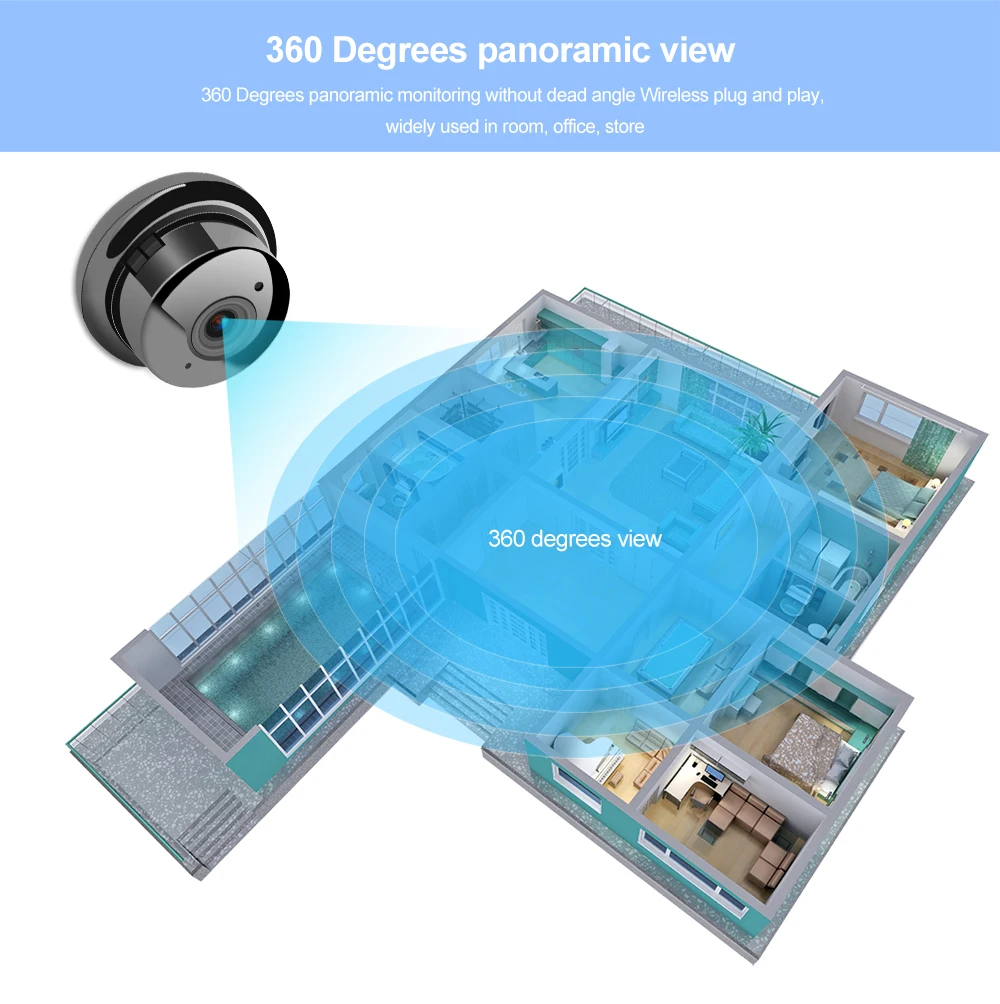 Telecamera senza fili HD 360 grandangolare VR 1.0MP Mini WIFI Visione notturna Telecamera IP di sicurezza domestica intelligente Monitor Onvif Baby Monitor