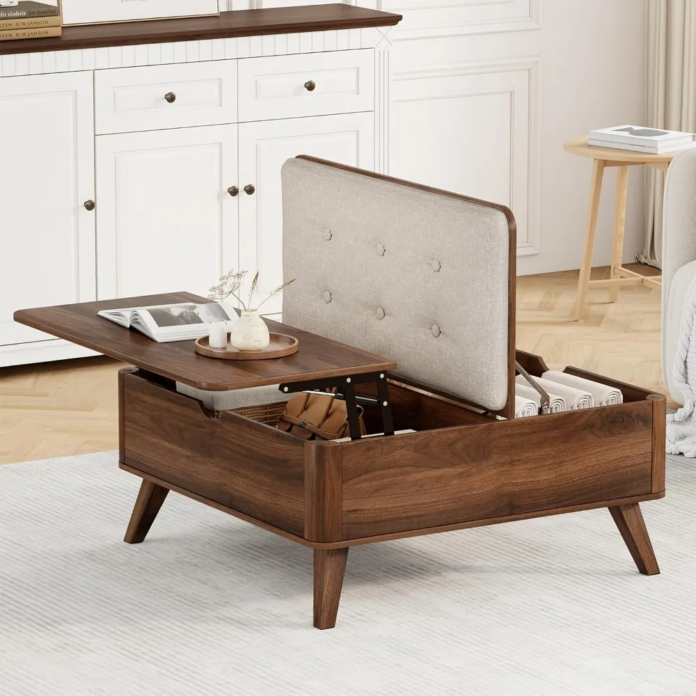 طاولة قهوة قابلة للرفع مع مساحة تخزين، طاولة قهوة مربعة كبيرة مع وسادة سميكة، طاولة مركزية للتجمع العائلي، Woo الحديثة