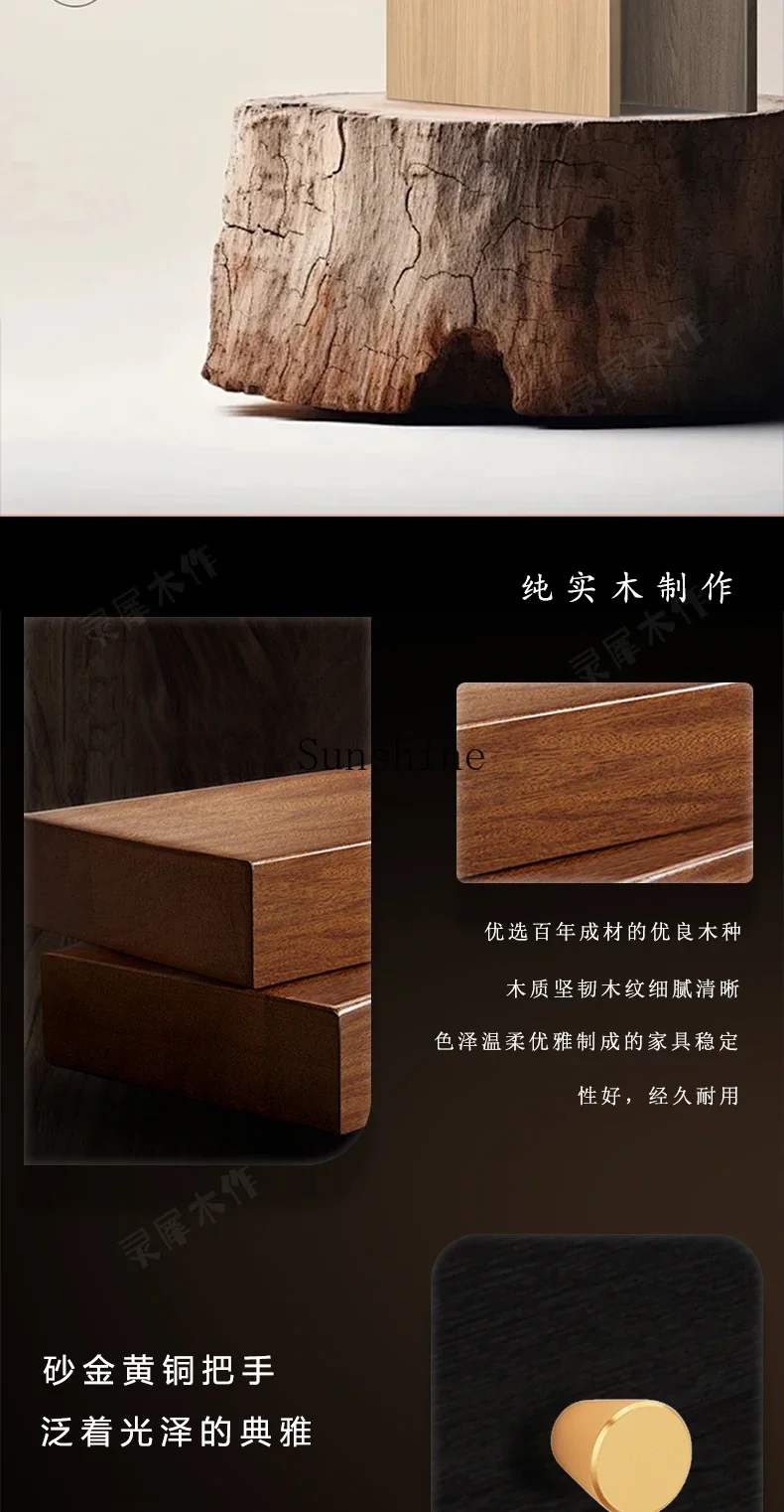 Wabi Sand Wind Multifunctional Coffee Table Solid Wood Cart Living Room Bedside Movable Locker  FT