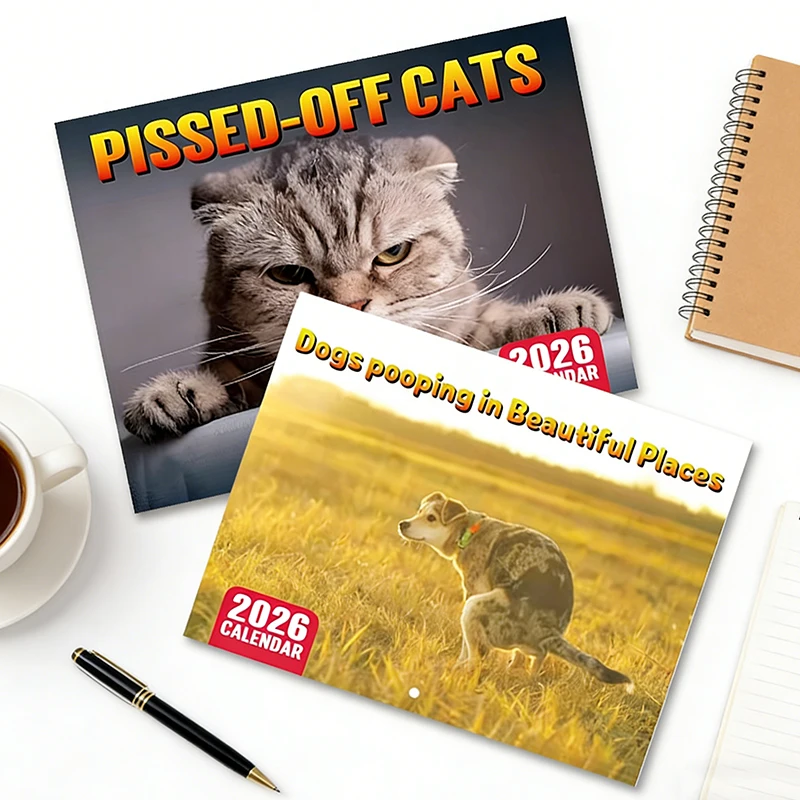 

Pooping Dogs & Pissed-off Cats Calendar, 2026 Hangable Creative Monthly Grid Planner Agenda Schedule, Dogs Lover's Home Decora