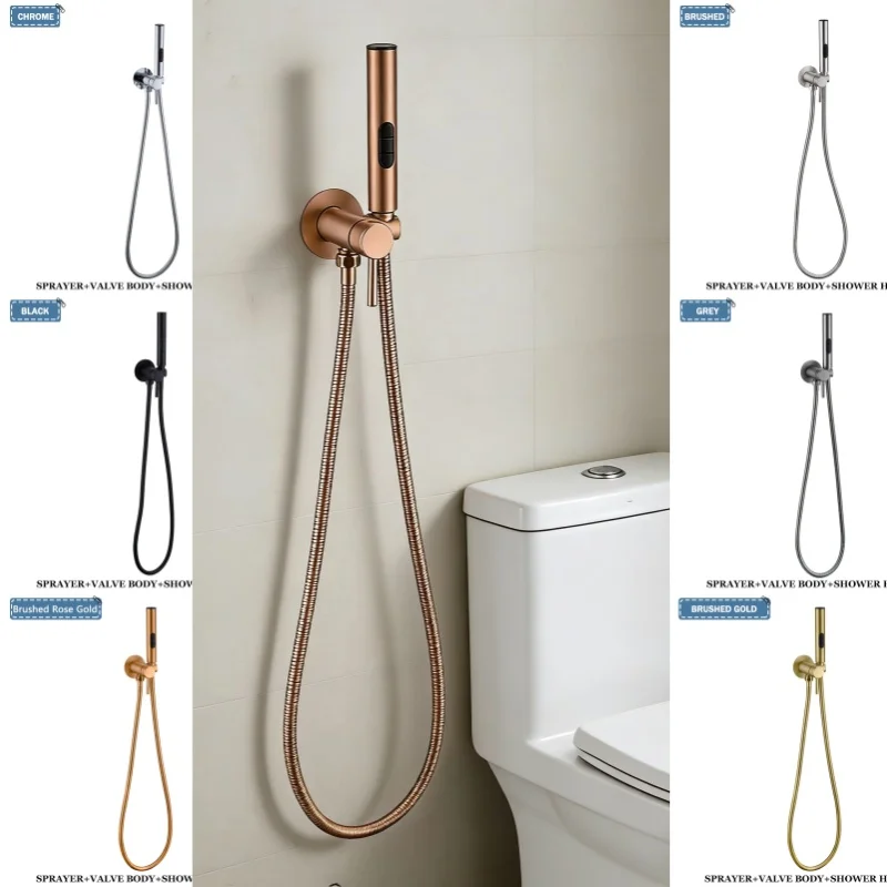

Brushed Rose Gold Brass Bidet Faucet Portable Toilet Bidet Sprayer Set Toilet Faucet Hygienic Shower Hot Cold Water Shoer Head