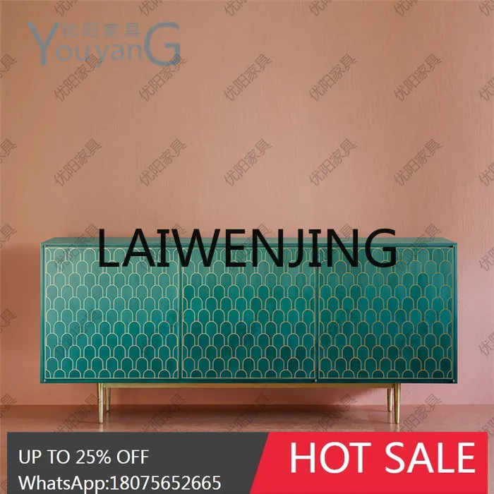 

American solid wood dining side cabinet, European stainless steel bottom frame solid wood storage living room TV cabinet