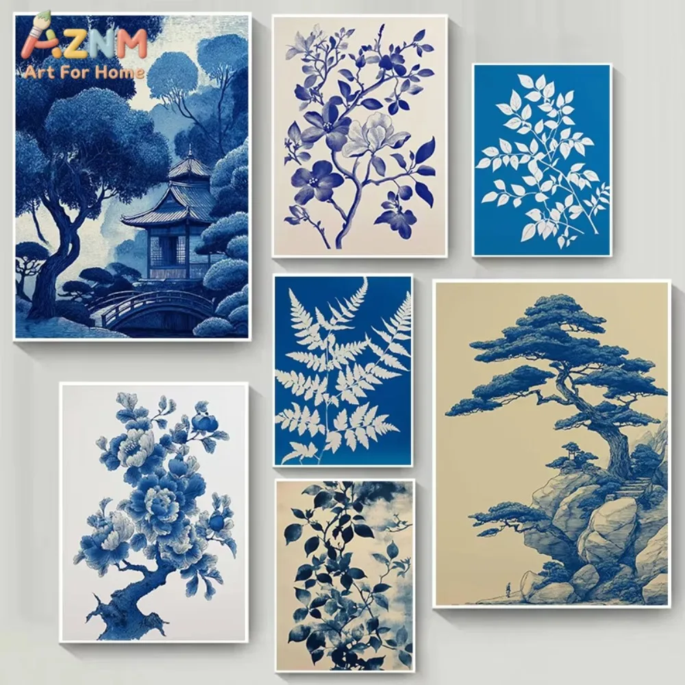 

1pc Nordic Retro Klein Blue Minimalist Abstract Leaf Plant Art Poster Prints Canvas Painting Wall Art Picture Living Room Home