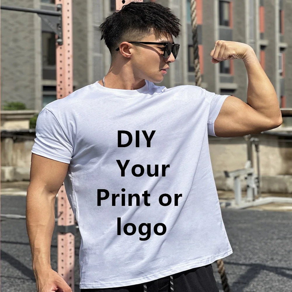 

Men Gym T Shirt Clothing T Shirt Custom Logot T-Shirt 100% Cotton Elastic Solid Color Casual Big Muscle Short Sleeve T-Shirt Top