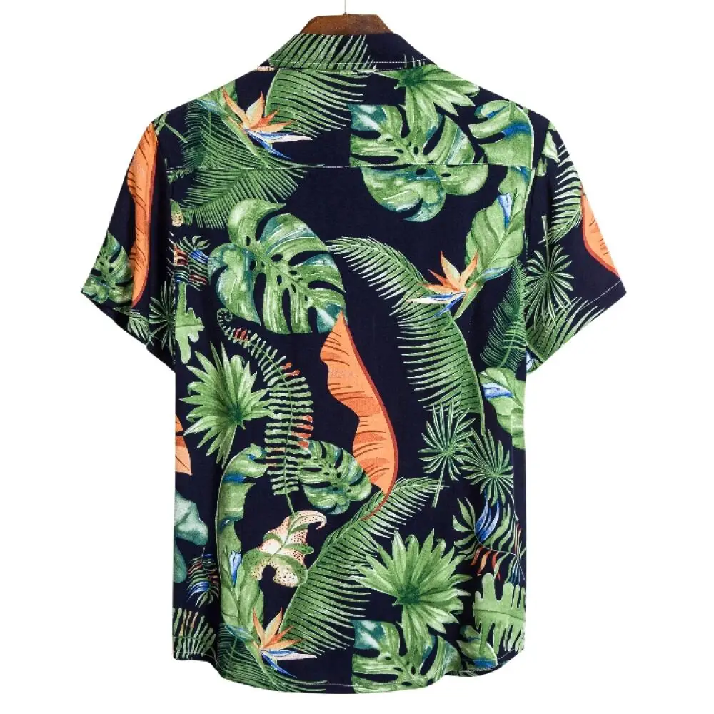 Men\'s Summer Short Sleeve Hawaiian Shirt Loose Fit Floral Print Tropical Cruise Beach Button Down Shirts Gentlemen Blouses