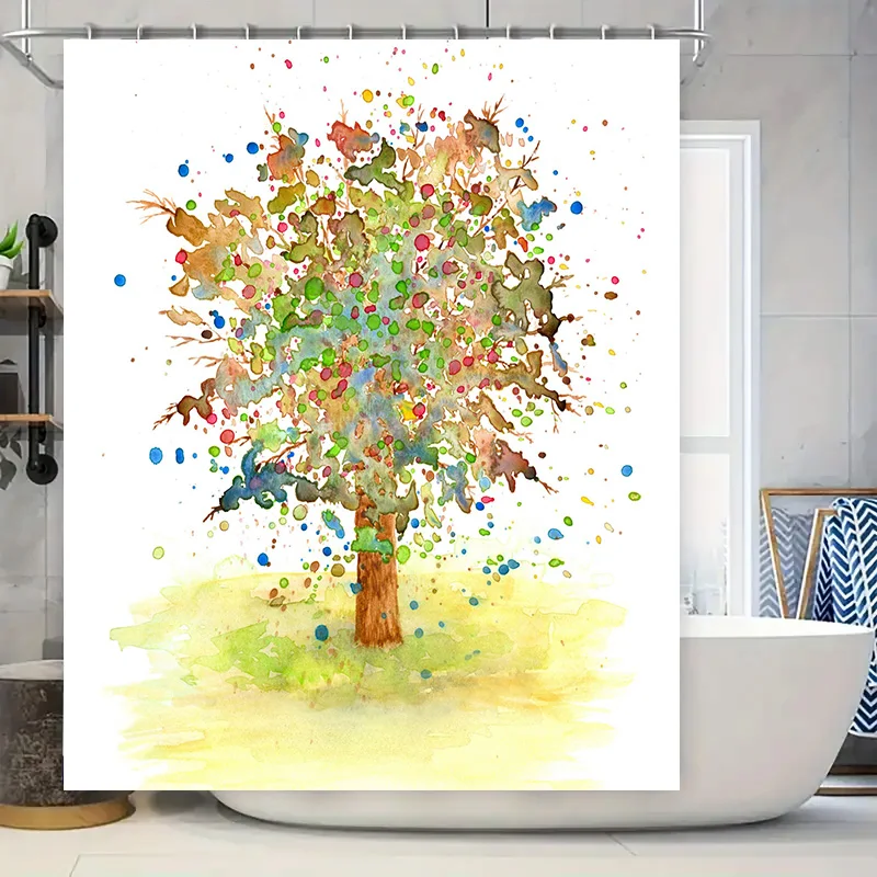 

Colorful Watercolor Tree Shower Curtain Decorative Bathroom Accessories for Home Decoration