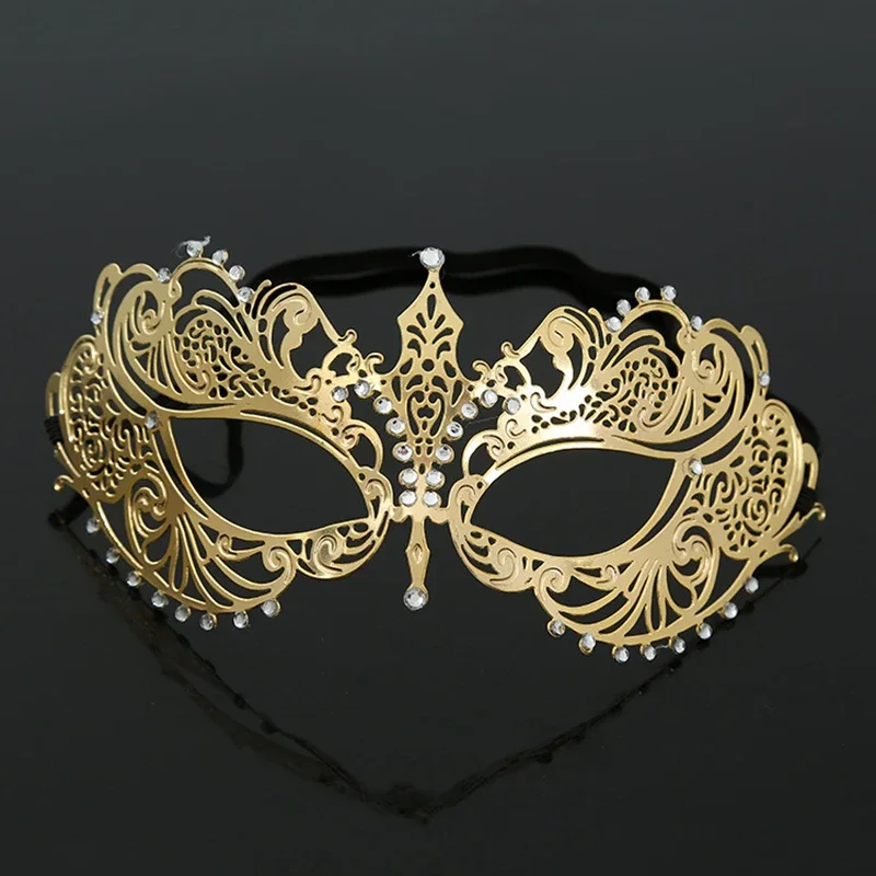 1 Goldene Metallmaske Halloween Strass Halbgesichtsmaske Venezianische Maske Weiße Herrenmaske Damen-Partymaske Halloween-Requisite – Detail 1