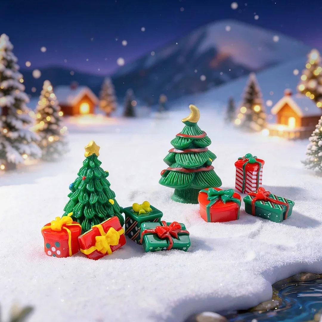 100pcs Cute Christmas Mini Gift Box Series 3D Resin Cabochon DIY for Phone Case Keychain Jewelry Dollhouse Accessories