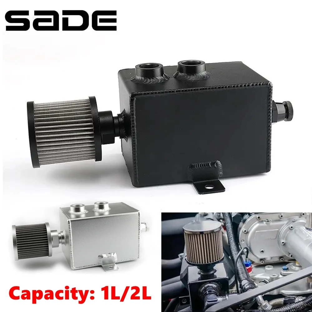 1L/2L Universal Car Aluminum Oil Catch Can Tank Baffled 10AN with Breather and Drain Tap Square Shape Reservoir Tank