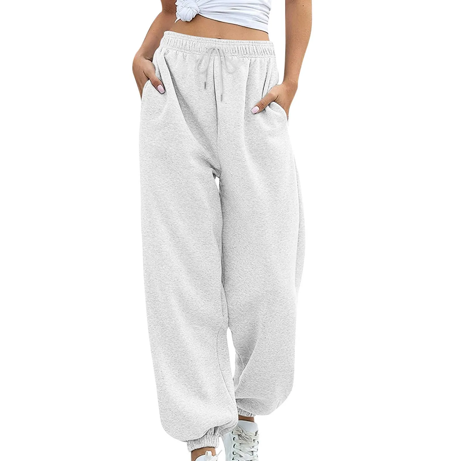 New Gray Women Sweatpants Summer Spring Baggy Streetwear Oversize Sports Pants Black Solid Joggers Streetwear Trousers 2024