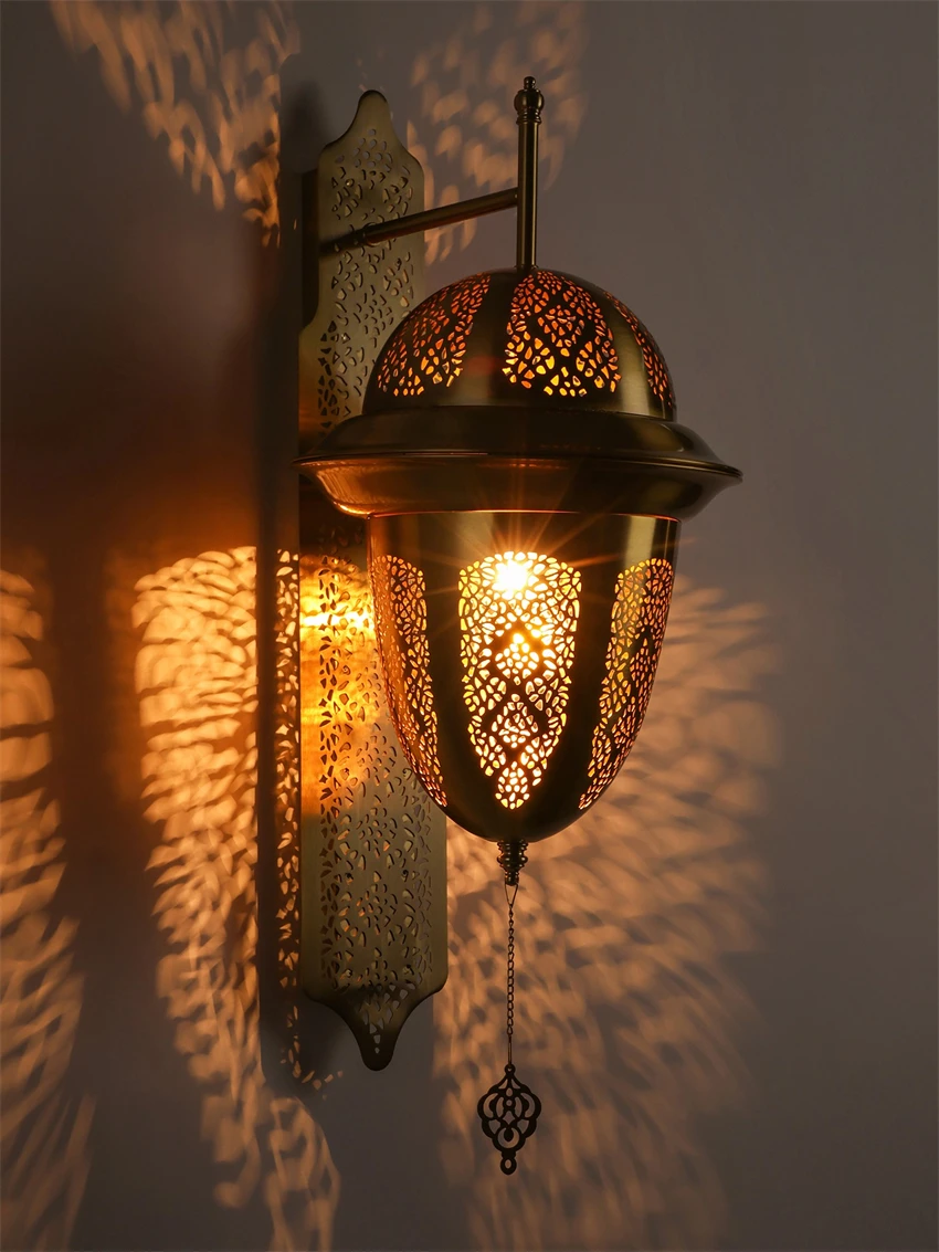 Bronze gold openwork wall lamps Morocco hotel lamps restaurant cafe hollow decoration engineering wall sconces lights fixtures