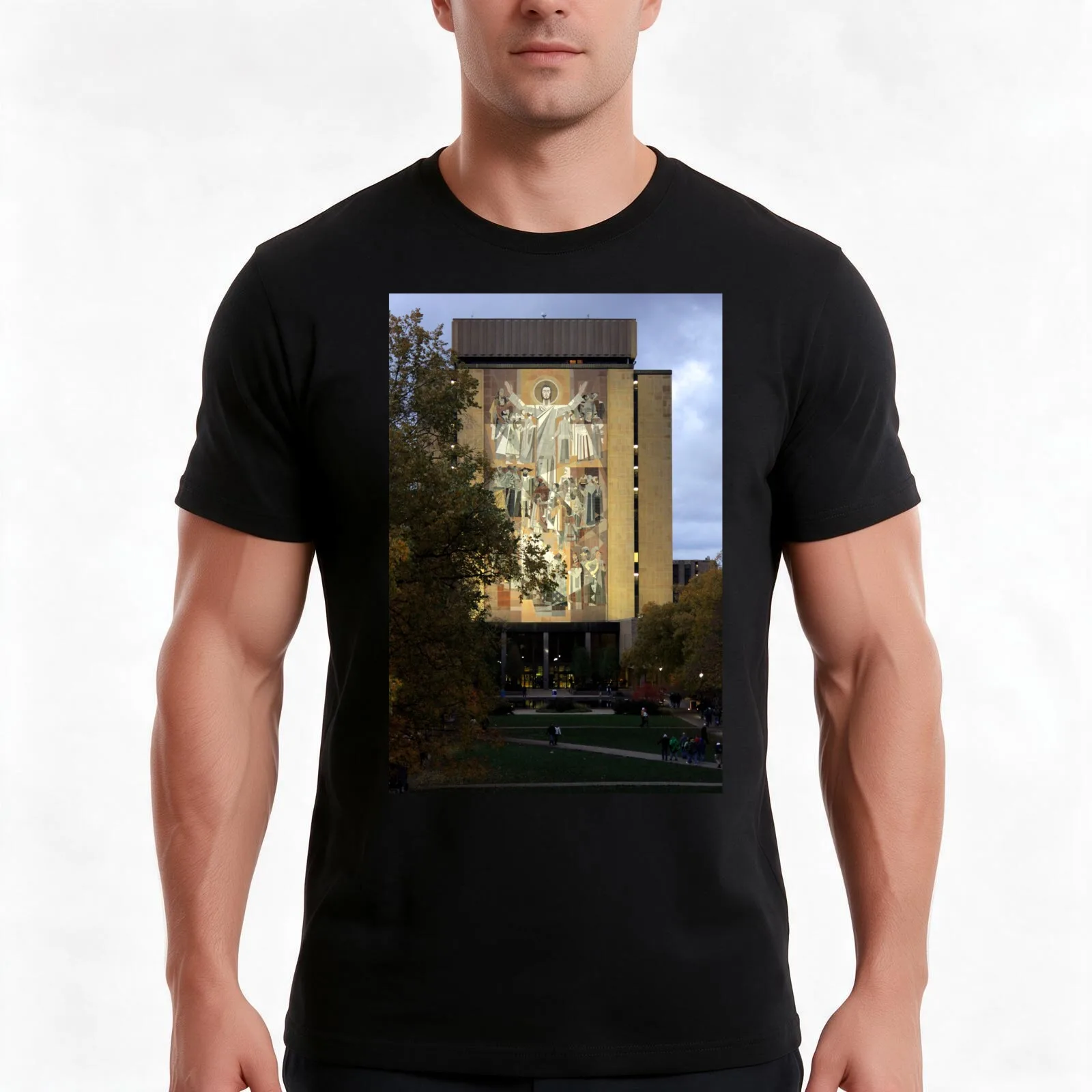Touchdown Jesus T-Shirt, Summer Casual Cotton Tee, Oversized Streetwear Tops, Vintage Graphic Print, Loose Fit Short Sleeve