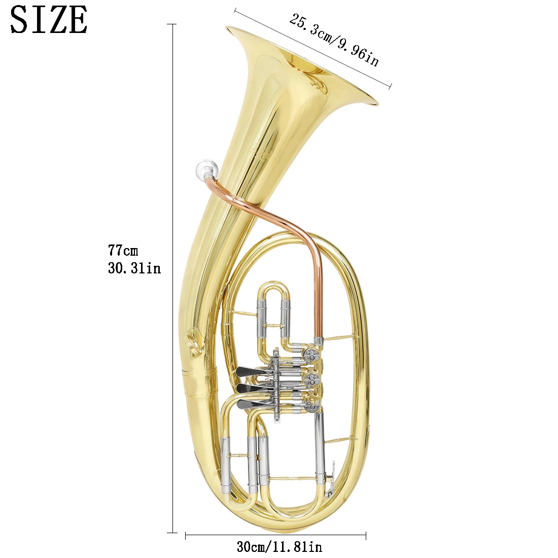 SLADE Professional Bb Tenor Horn Triple-Key System And Phosphor Copper Leadpipe Brass Wind Instrument with Cleaning Accessories