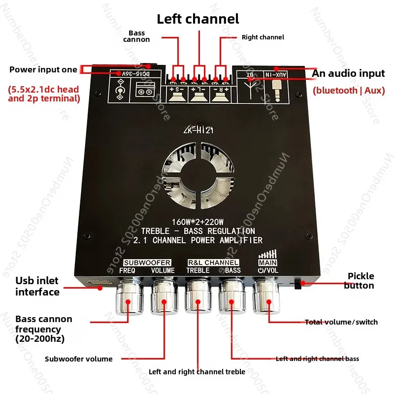 HT21-3G third generation 2.1 channel TDA7498E Bluetooth power amplifier module subwoofer 160Wx2 + 220W