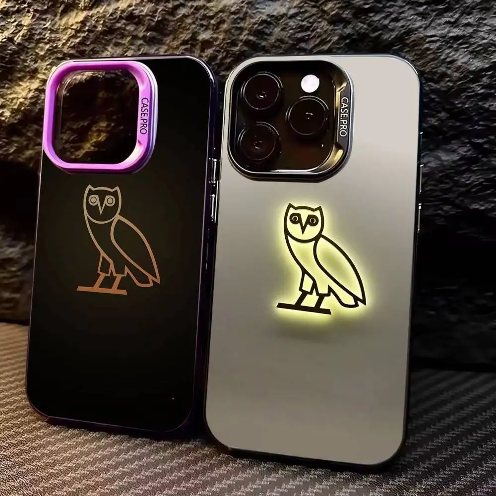 

Stylish D-Drake O-OvO OWL Phone Case For iPhone17,16,15,14,13,12,11 Plus,Pro Max Colored Silver Plated Inside Cover