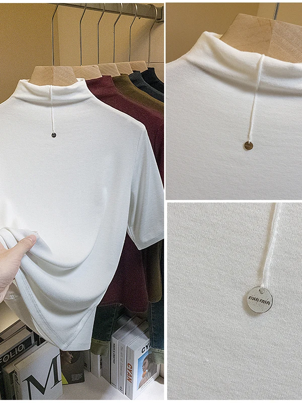 

Женская приталенная футболка больших размеров с высоким воротником, повседневная, осенне-зимняя, новая модная базовая модель