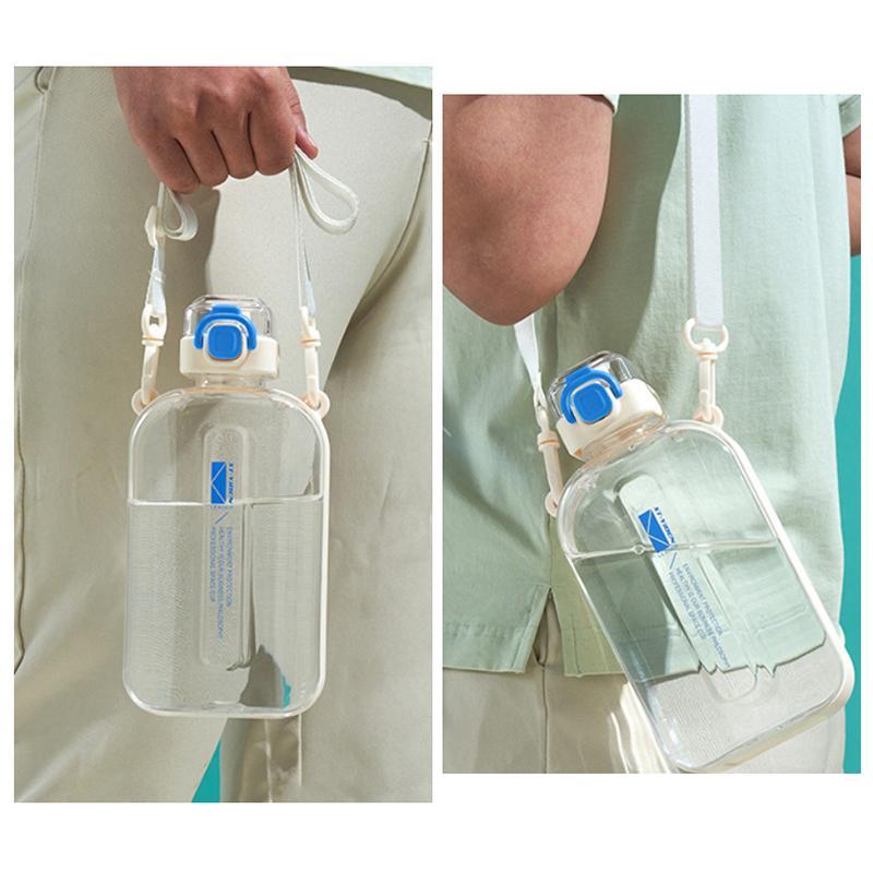  C New Flat Square Transparent Water Bottle Portable Travel Canteen With Adjustable Strap Elegant Slim Bottle For Sport Camping