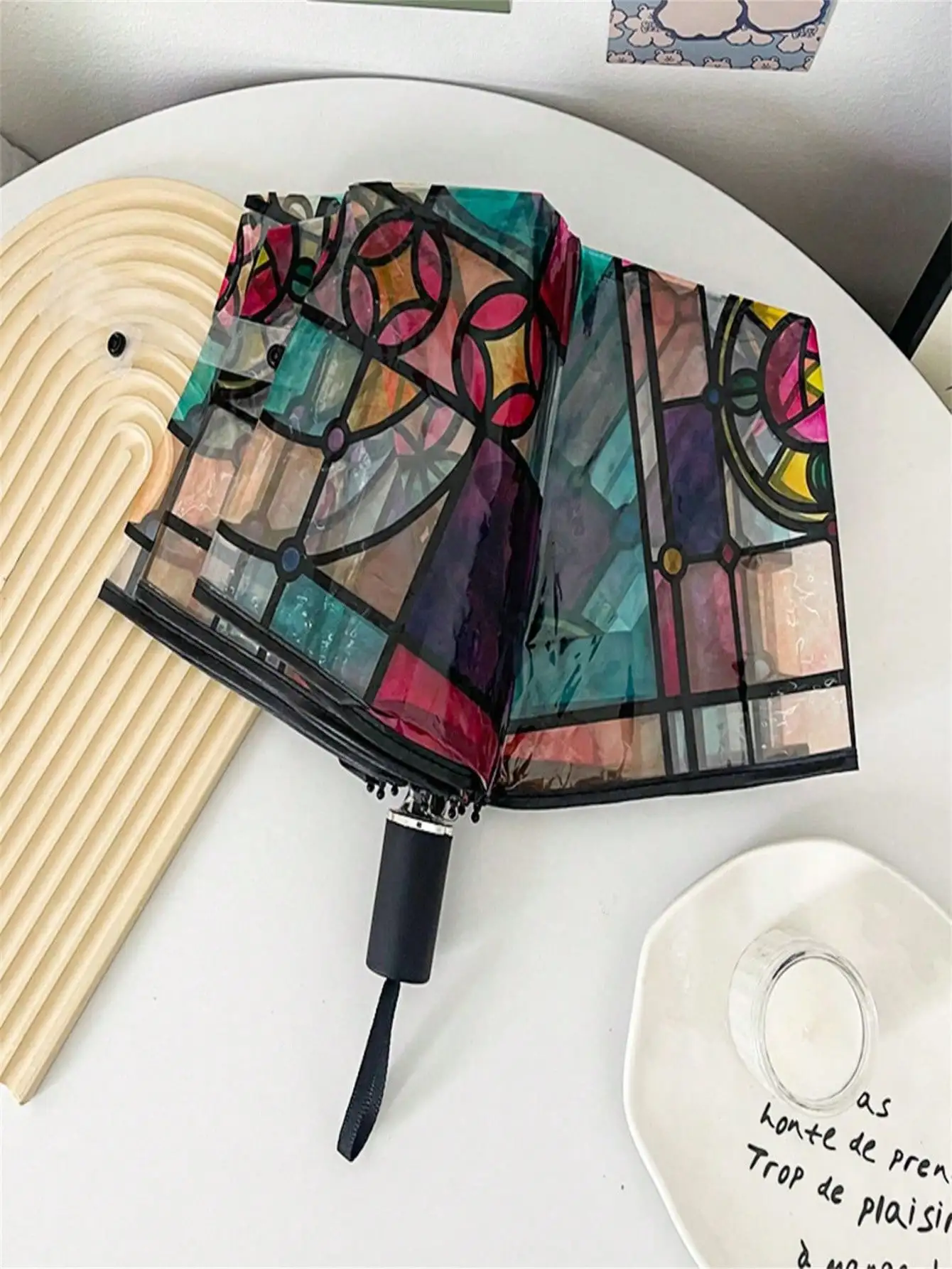 

1pc Transparent Folding Automatic Umbrella, Compact Sturdy Durable Design, Suitable For Student Use