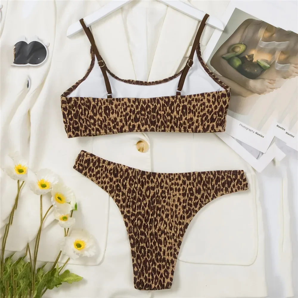 Sexy Leopard Print Swimwear Women Bandeau Bikinis Sets High Cut Swimsuits Push Up Bathing Suit Bikini 2024 Mujer Bathers Swim