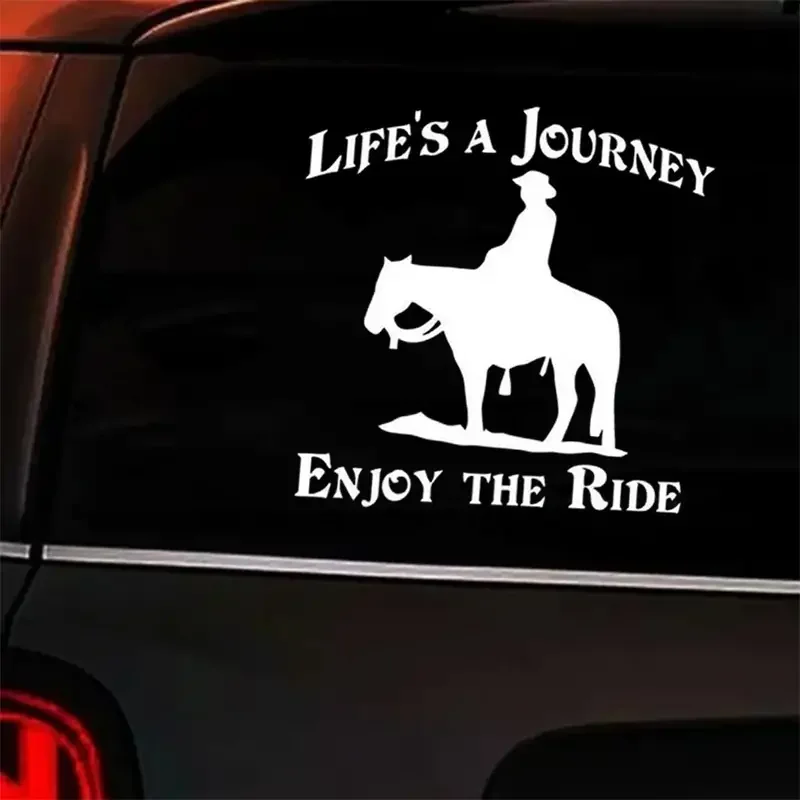 Life\'s A Journey Enjoy The Ride Cowboy Horse Naklejka samochodowa na laptopa Butelka wody Samochód Ciężarówka SUV Motocykl Pojazd Farba Okno W