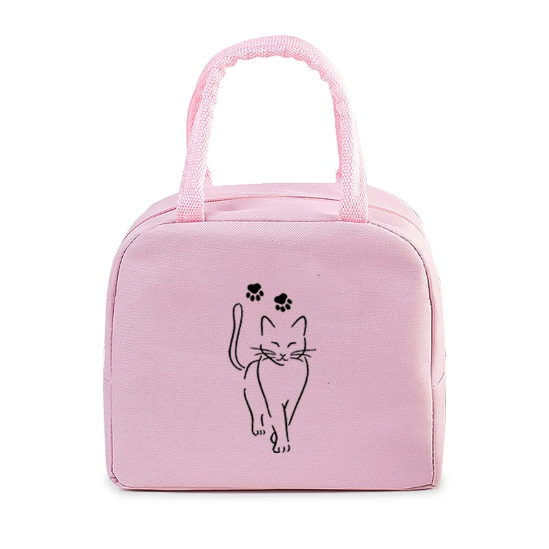 Borsa per il pranzo per bambini dei cartoni animati Divertente stampa della zampa di gatto Isolamento termico Borsa per il pranzo portatile Donna