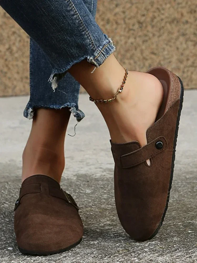 Fashion Women Casual Faux Suede Slippers Wedges Heel Cork Mules Platform sandals Clog Non Slip Sole Buckle Outdoor Home Shoes